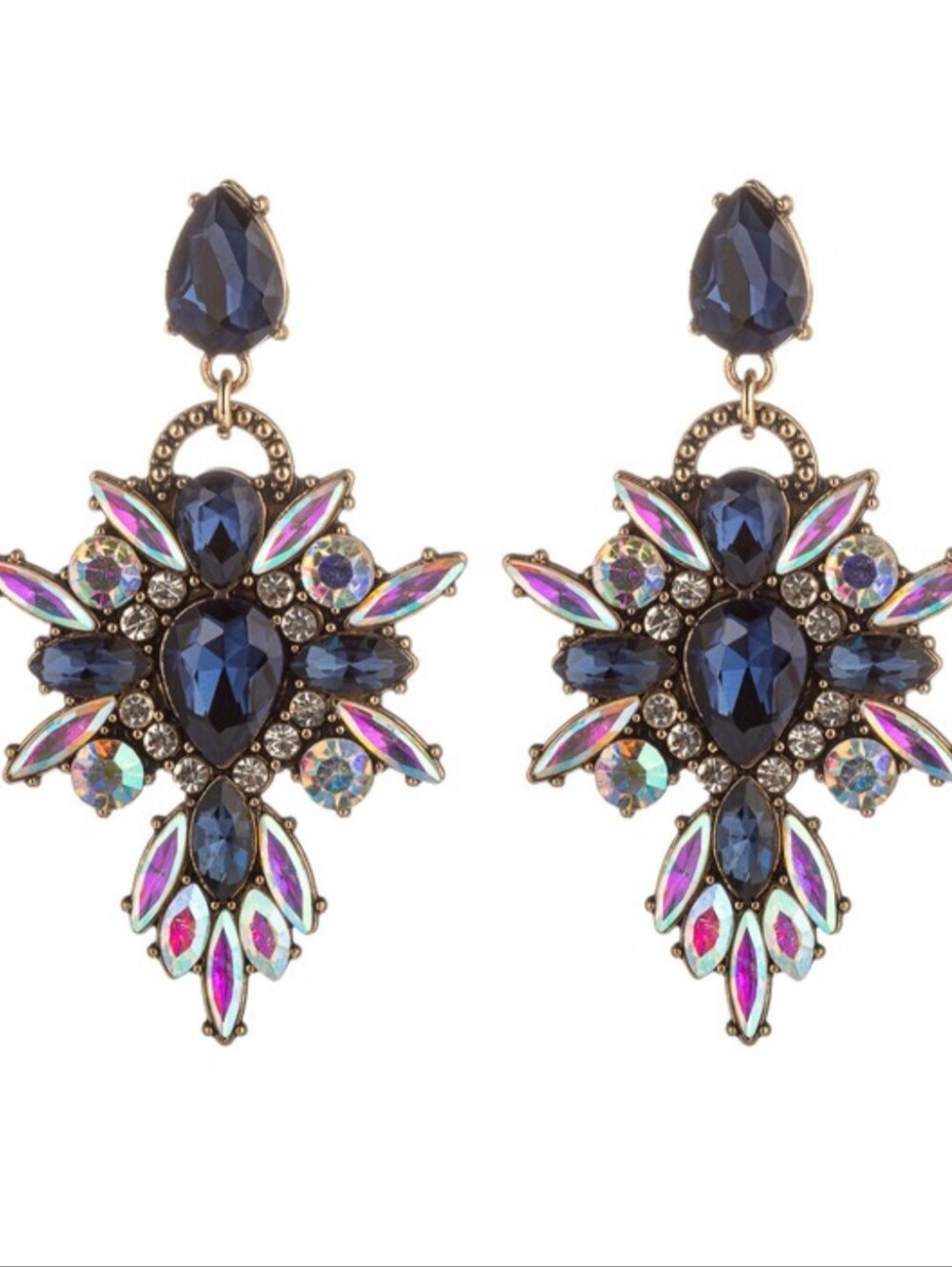 Eye Candy LA Lexy Blue Crystal Drop Statement Earrings New